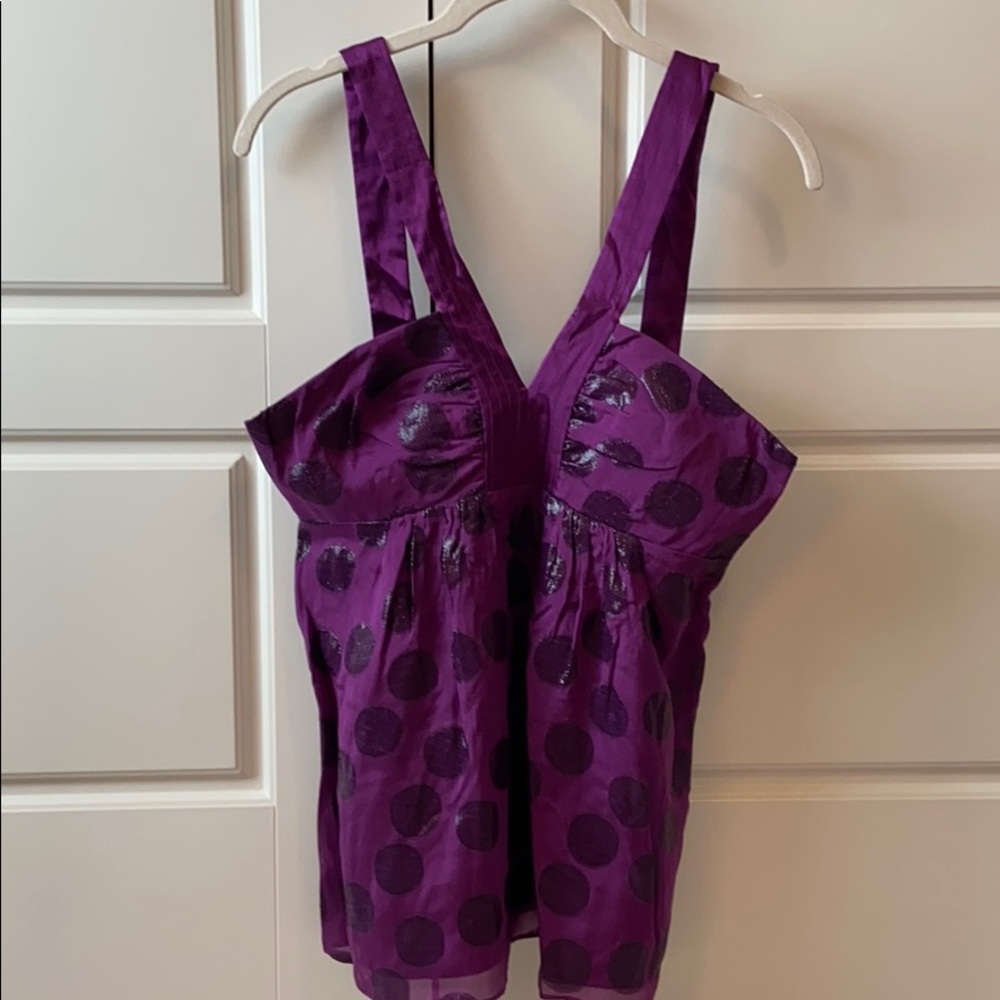 Tibi purple silk polka dot top